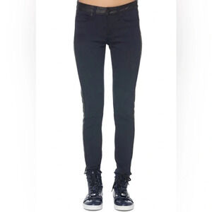 NWT Navy Hudson Jeans Leeloo Quilted Leather Stripe 25 Retail $298